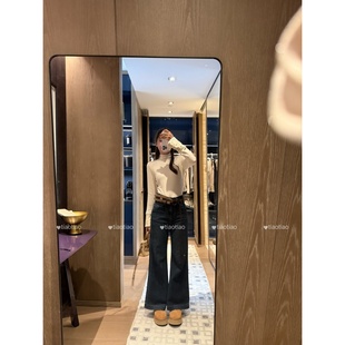 TIAO 时尚 微弹刺绣磨白高腰常规长裤 宽松百搭修身 温柔 牛仔裤