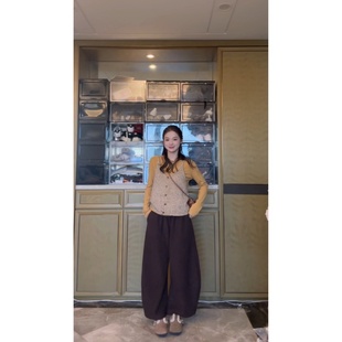 冬季 百搭棕裤 时尚 百搭厚版 九分裤 复古气质通勤风休闲裤 TIAO