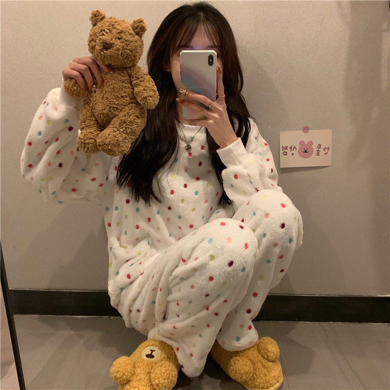 Real auction real price coral cashmere sweet and lovely housewear Pajamas Set