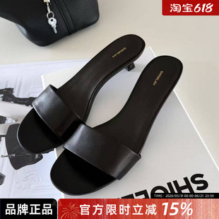 诗歌兰2026夏季新款女款法式风一字拖外穿高级感小猫跟黑色凉拖鞋