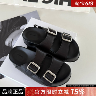 诗歌兰2026夏季新款真皮时尚勃肯拖鞋女款双扣带一字拖外穿凉拖鞋