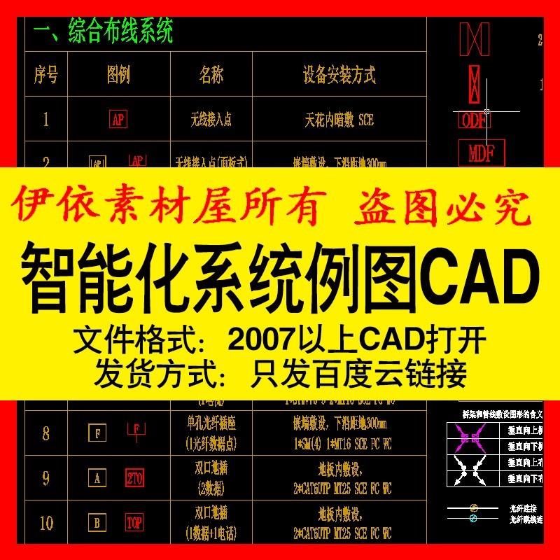 超全弱电智能化图库系统图例CAD素材图块视频监控有线电视安防图