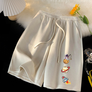 美式 夏季 复古日系潮牌工装 休闲五分裤 华夫格短裤 男生运动半裤 男款