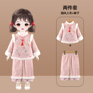 女童国风拜年服套装冬季女宝宝过年冬装加棉加厚儿童百天抓周礼服