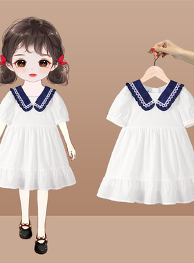【反季特惠】女童海军领连衣裙夏女宝宝白色公主裙中大童韩版裙子