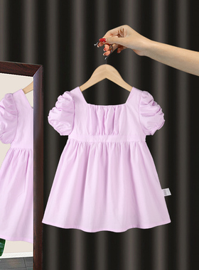 【反季特价】女童紫色连衣裙夏装儿童公主裙女宝宝泡泡袖纯棉裙子