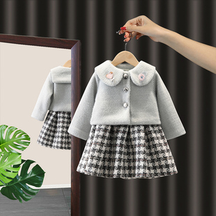 女宝宝秋冬套装 裙子 套裙加绒小香风女童洋气儿童两件套连衣裙韩版