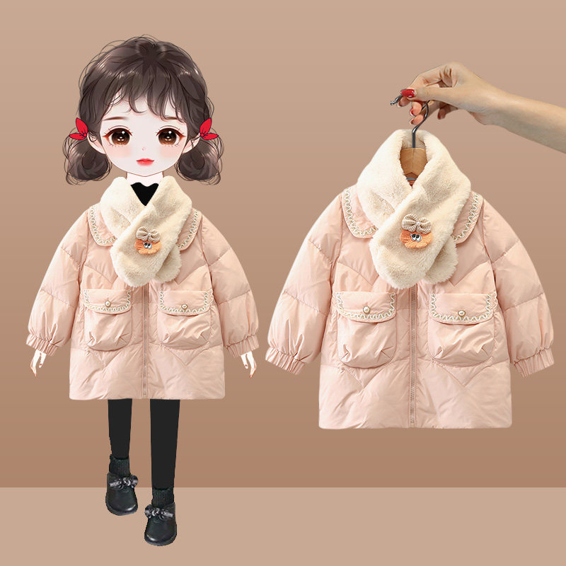 【清仓特惠】女童羽绒服90白鸭绒儿童冬季外套女宝宝宽松加厚冬装