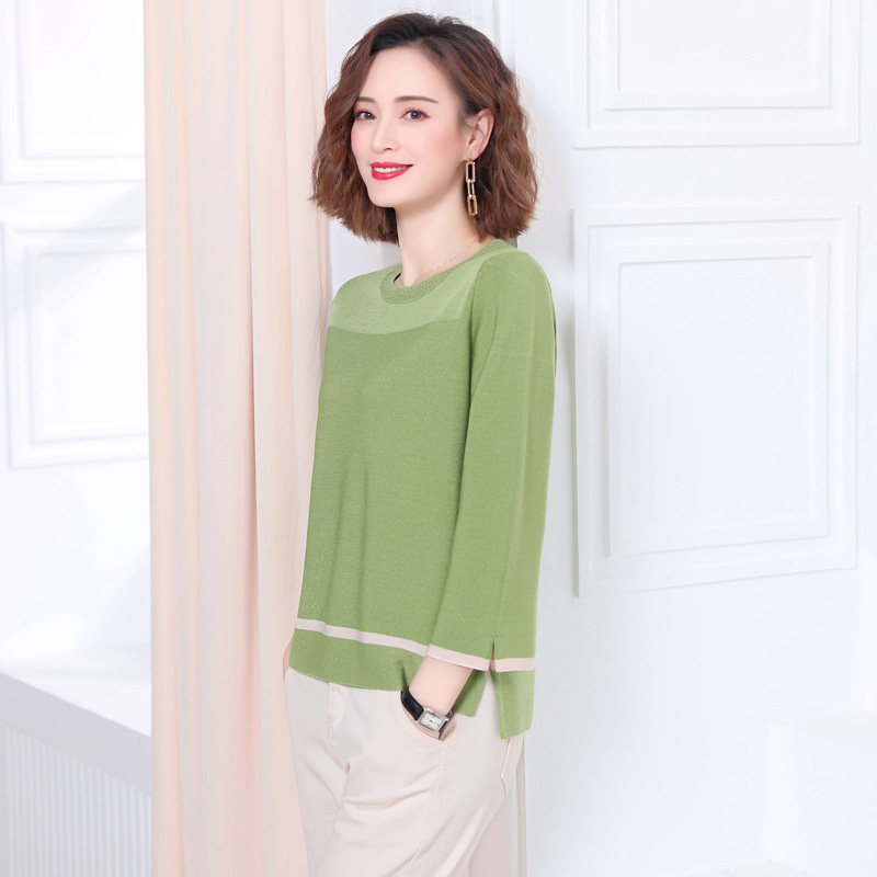 冰丝针织衫t恤女春秋2020年新款夏季短款百搭七分袖上衣服打底衫