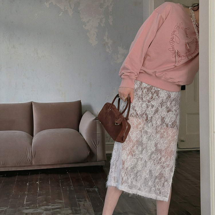 断码 朦胧浪漫感 法式复古精致云朵须边镂空绣花撞色蕾丝半身裙