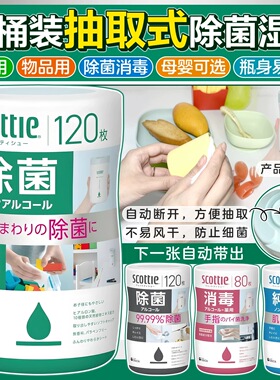 日本原装进口SCOTTIE清洁手口餐具含酒精/无酒精杀菌消毒除菌湿巾