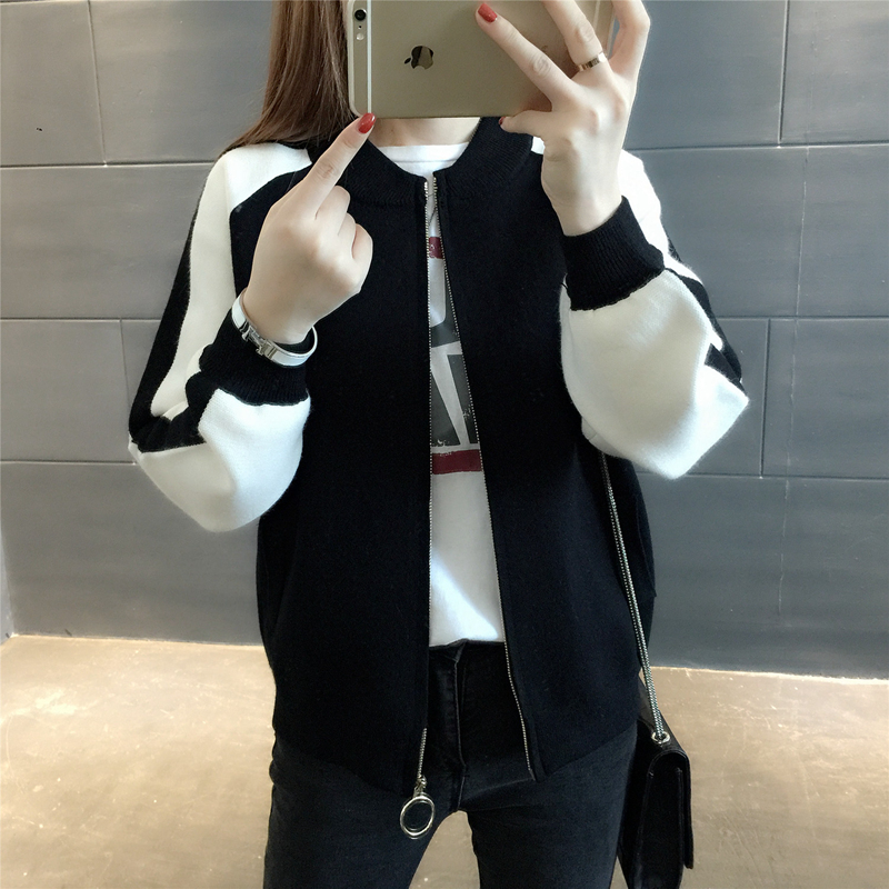 针织毛衣短外套女开衫2020春秋装新款韩版宽松棒球服学生短外套潮