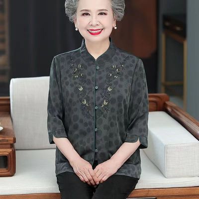 妈妈装夏装长袖T恤衬衣