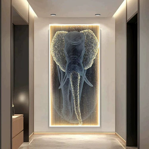 大象玄关装饰画led灯画轻奢高级感挂画现代简约走廊过道竖版壁画