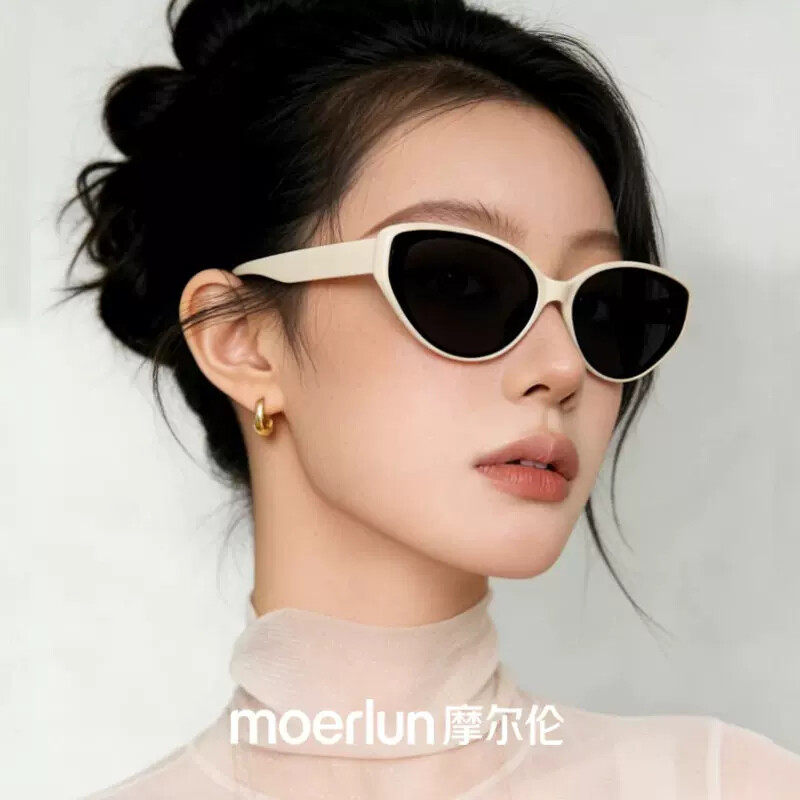 白色墨镜女款2026新款显脸小偏光海边防晒防紫外线复古猫眼太阳镜