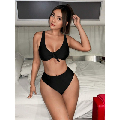L 50188 Women's High-waist Bikini 女士高腰纯色比基尼