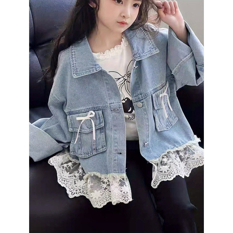 N 53907 Girls Lace Collar Denim Jacket 女童蕾丝翻领牛仔外套