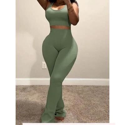 Casual Workout Two Piece Outfits for Women Short Tank Top
