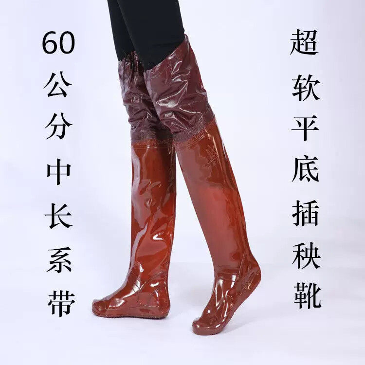 插秧水鞋女男下田专用稻田水田袜农田高筒田园雨靴牛筋软底涉水靴