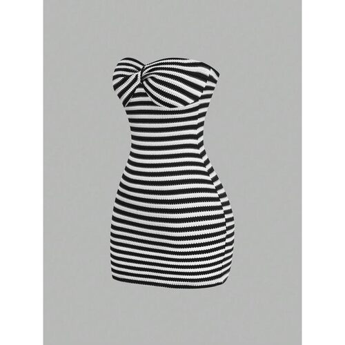 Summer Womens Knitted Striped Halter Top SlimFitting Ruched