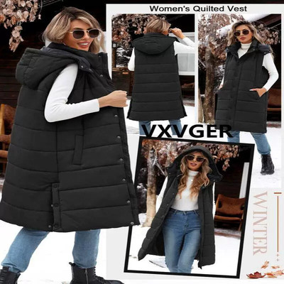 Long Puffer Vest Women Quilted Down Jackets Sleeveless