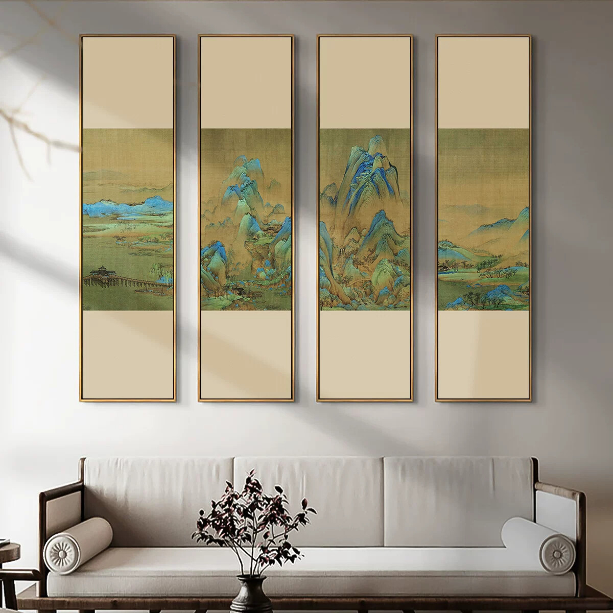 十大名画新中式千里江山图山水画茶室四联挂画茶楼客厅玄关装饰画