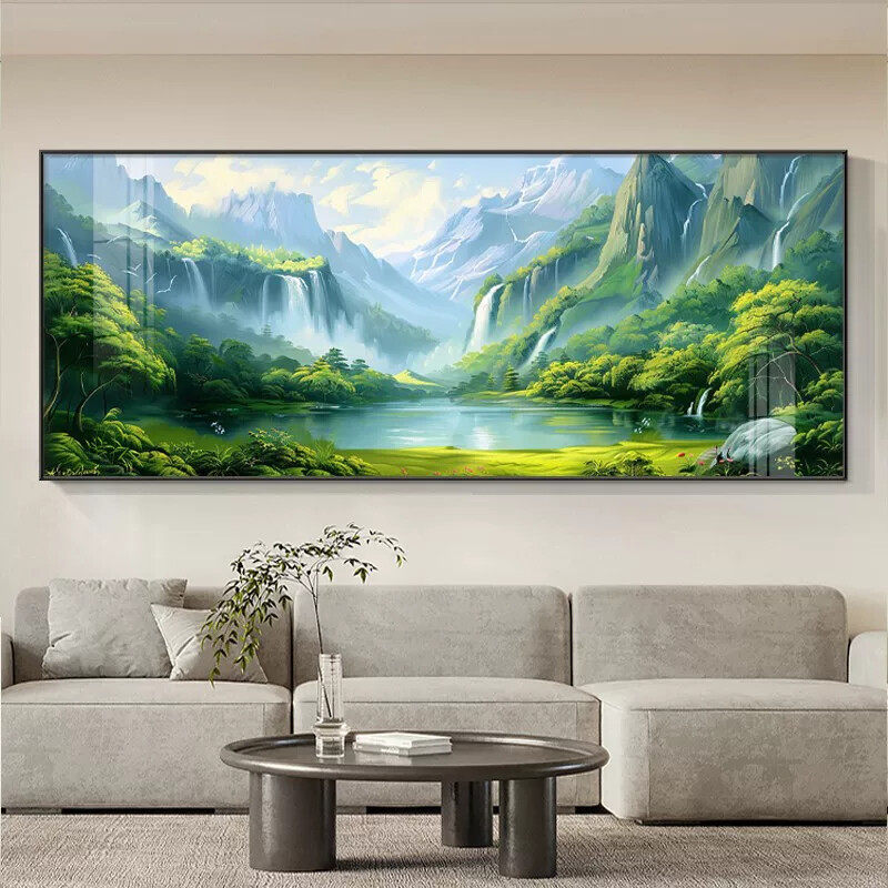 画聚财旭日东升八方流水生财挂画山水画装饰画背景墙东墙沙发客厅