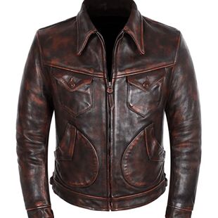 重磅门多萨1.8厚高端进口马皮 男士短款修身硬汉真皮皮衣冬季保暖