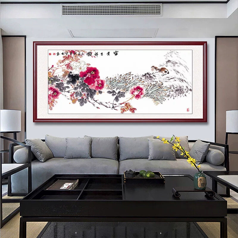 牡丹花挂画装饰画客厅挂画招财壁画花开富贵牡丹图花鸟图中式国画