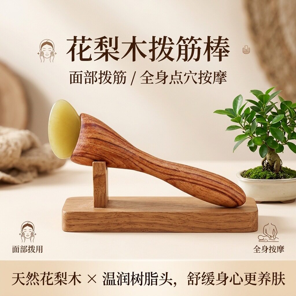 小羊蹄拨筋棒花梨木脸部专用眼部面部全身刮板头部痧檀木按摩棒