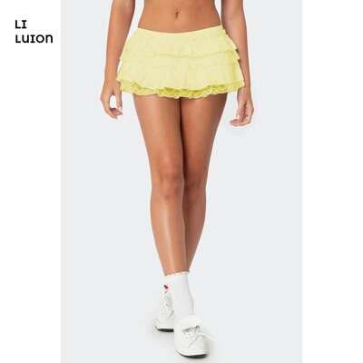 Women Lace Ruffle Bloomer Skirt Frill Tiered Short Skater
