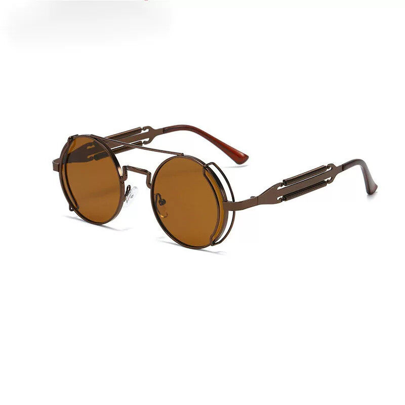 蒸汽朋克金属双弹簧腿眼镜复古机车男士太阳眼镜ins女士太阳镜圆