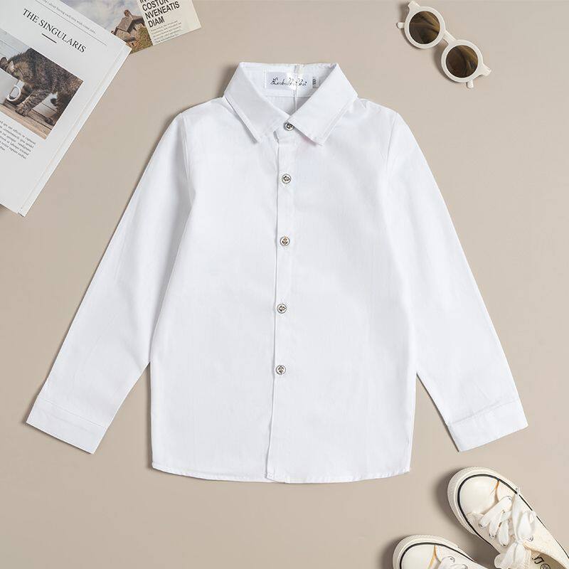 男童黑色条纹衬衫长袖春季薄款儿童演出服校服小学生白色衬衣正装
