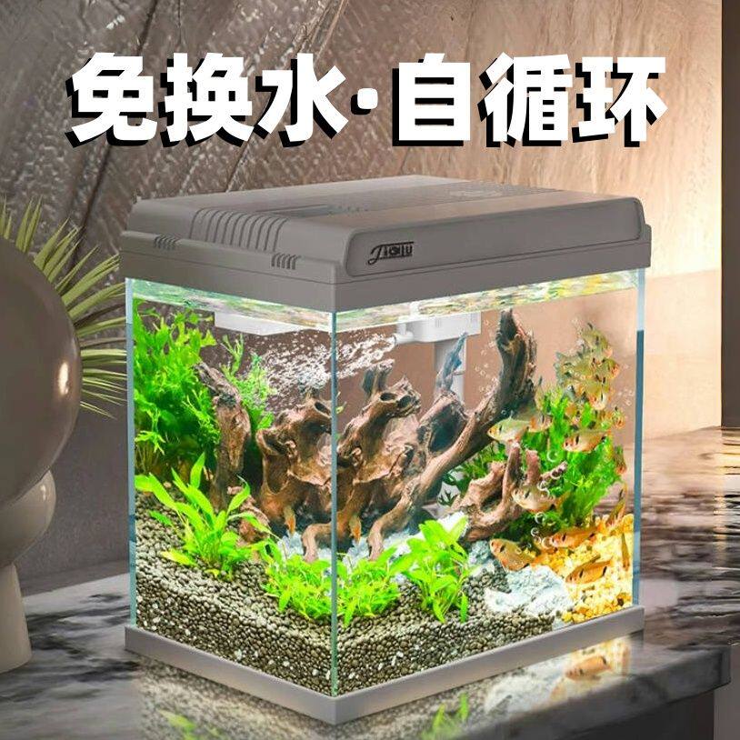 家用小鱼缸带氧气泵超白鱼缸小型家用客厅桌面免换水金鱼缸玻璃缸