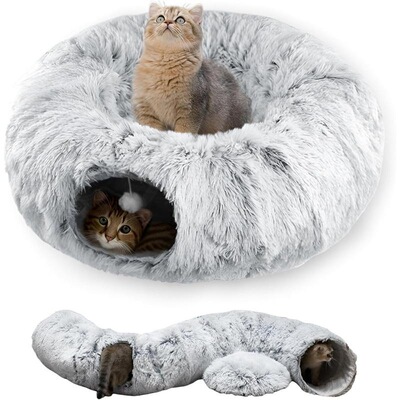 Cat Tunnel Bed for Indoor Cats Soft Donut Hideaway with