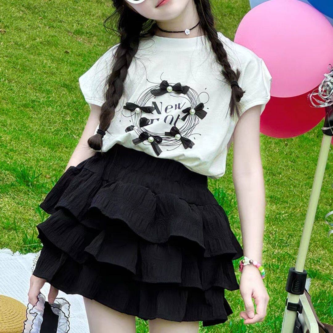 女童夏季蛋糕裙套装2026新款洋气中大童休闲短袖短裙公主风两件套