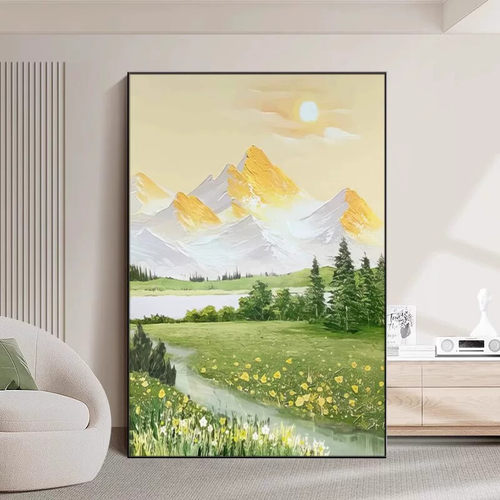 肌理感奶油风客厅装饰画沙发背景墙山水风景落地画玄关入户挂画