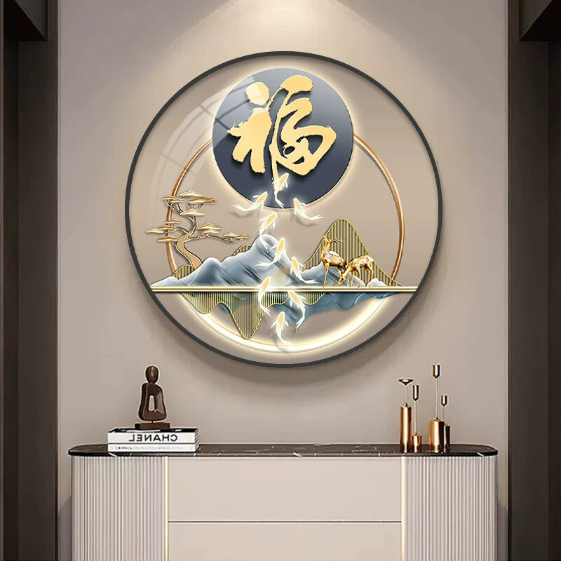现代轻奢客厅装饰画圆形晶瓷入门玄关过道走廊鞋柜上挂画餐厅壁画