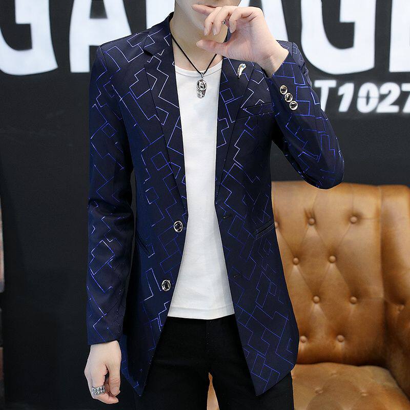 中长款风衣外套男2025春秋新款商务西服时尚发型师休闲帅气单西服
