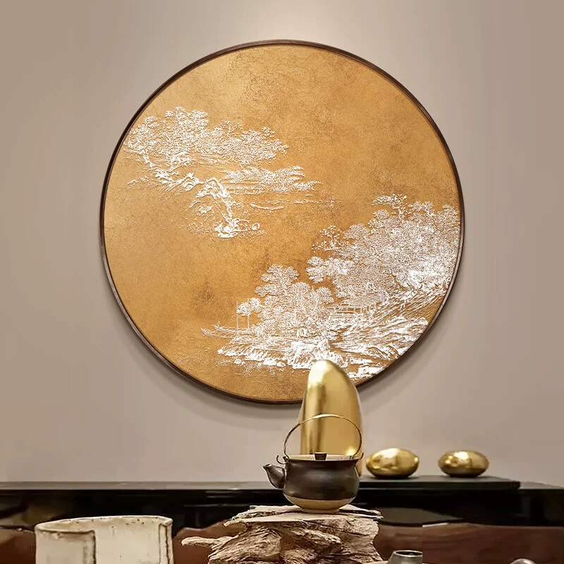 入户玄关装饰画新中式石竹图浮雕立体挂画办公室茶桌背景墙面壁画