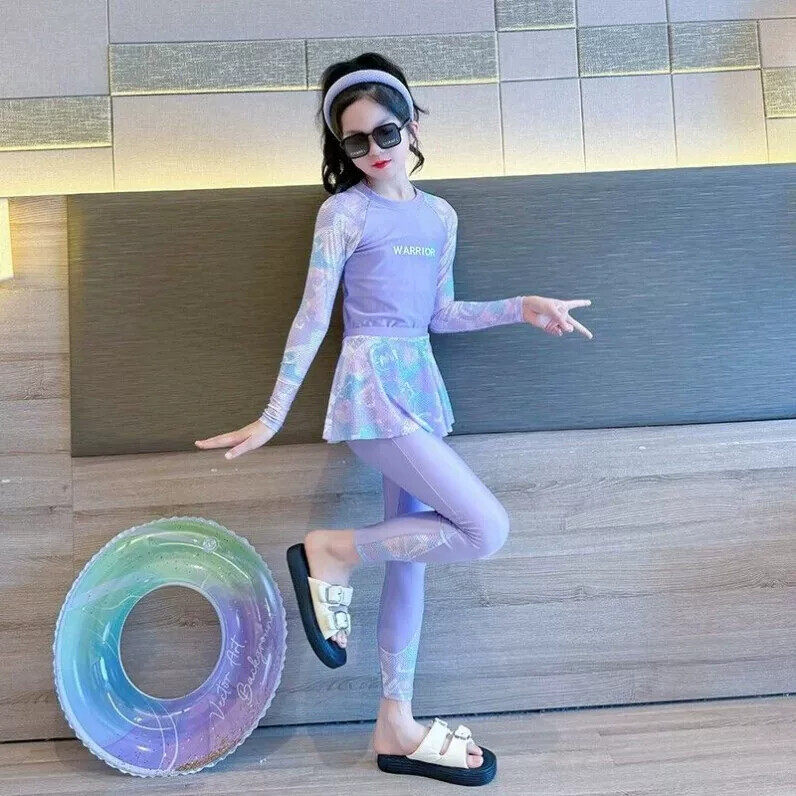 儿童泳衣a类速干防晒长袖女童长裤分体式游泳衣裙子中大童泳装夏