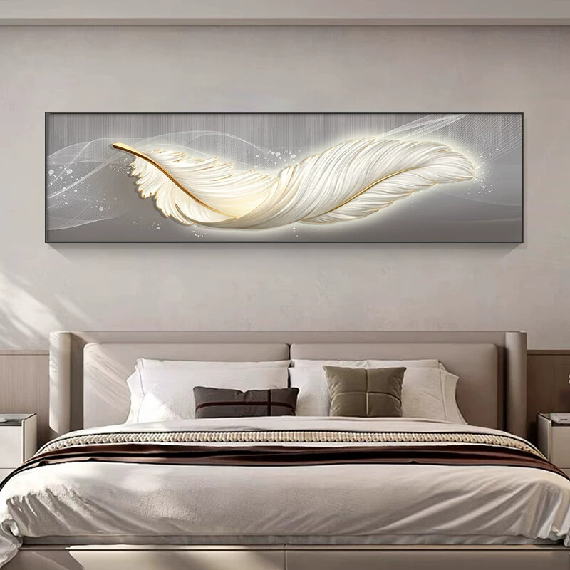 现代简约卧室装饰画羽毛床头背景墙挂画高级感主卧房间床头画壁画