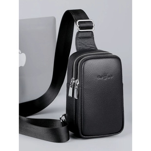 新款真皮胸包男士斜挎包头层牛皮双拉链单肩包小包女包皮质高档包