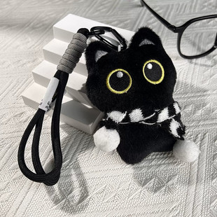 可爱紫色围巾小黑猫学生礼物包挂件情侣公仔毛绒玩偶车钥匙扣挂饰