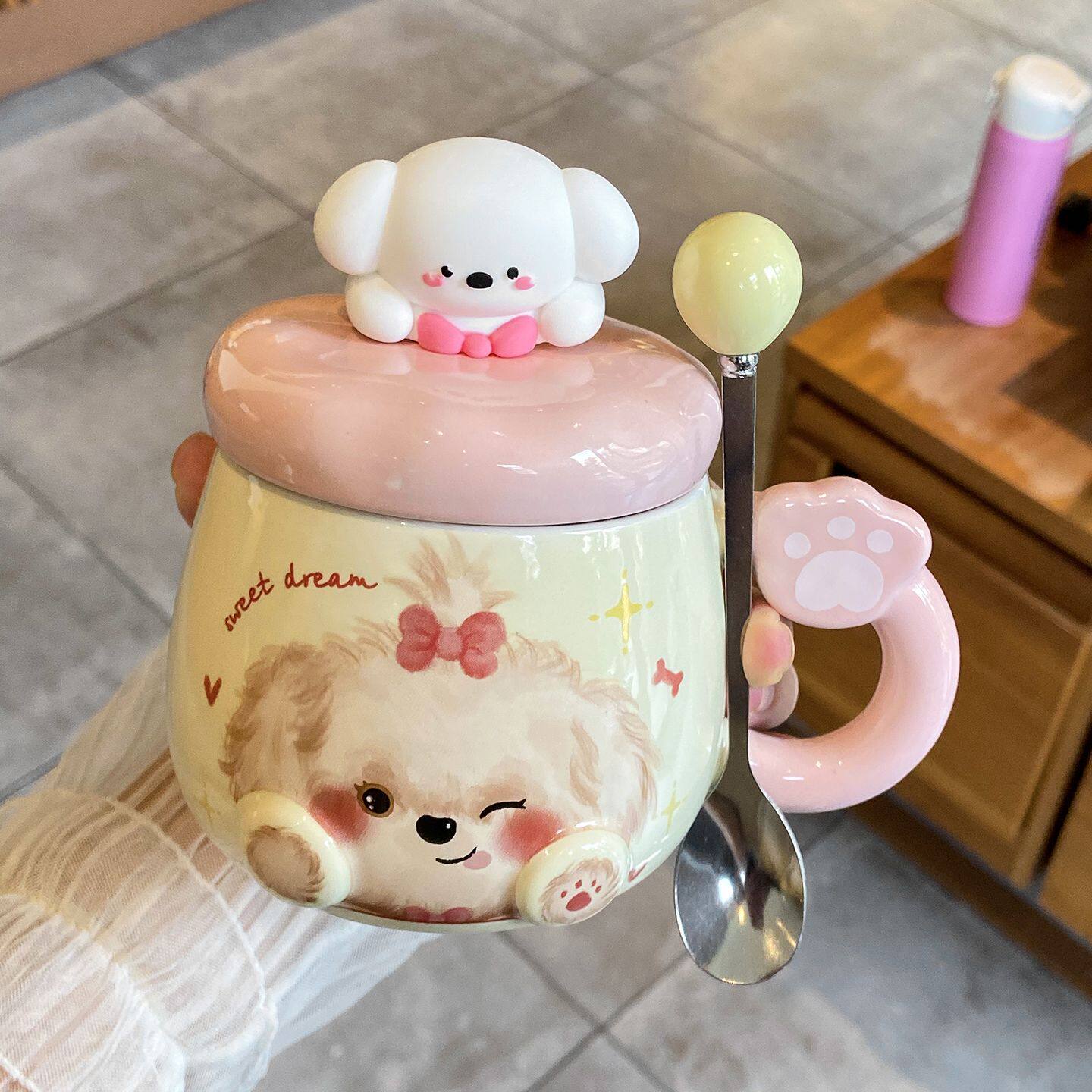 小狗马克杯生日礼物女生高颜值杯子卡通家用水杯带盖可爱情侣陶瓷