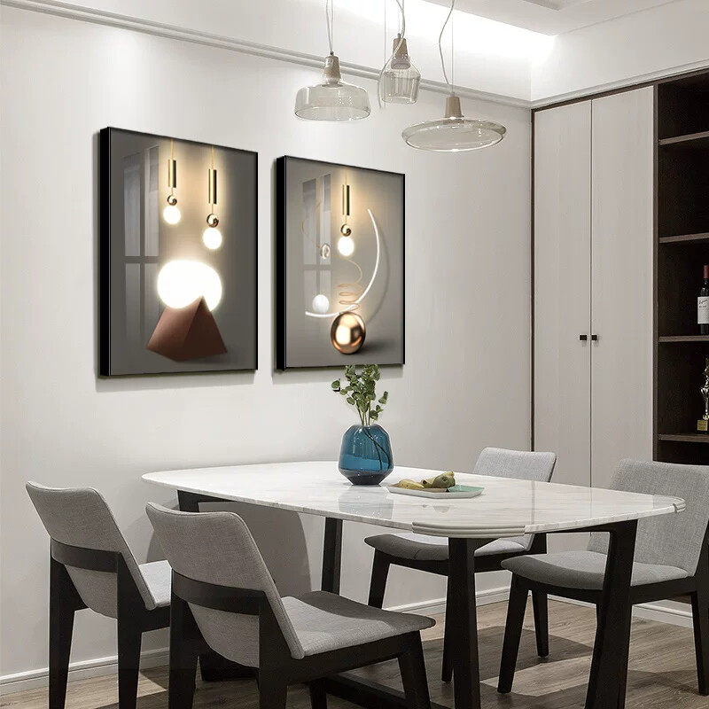 轻奢简约晶瓷画餐厅装饰画餐桌墙画挂画现代几何客厅背景饭厅竖画