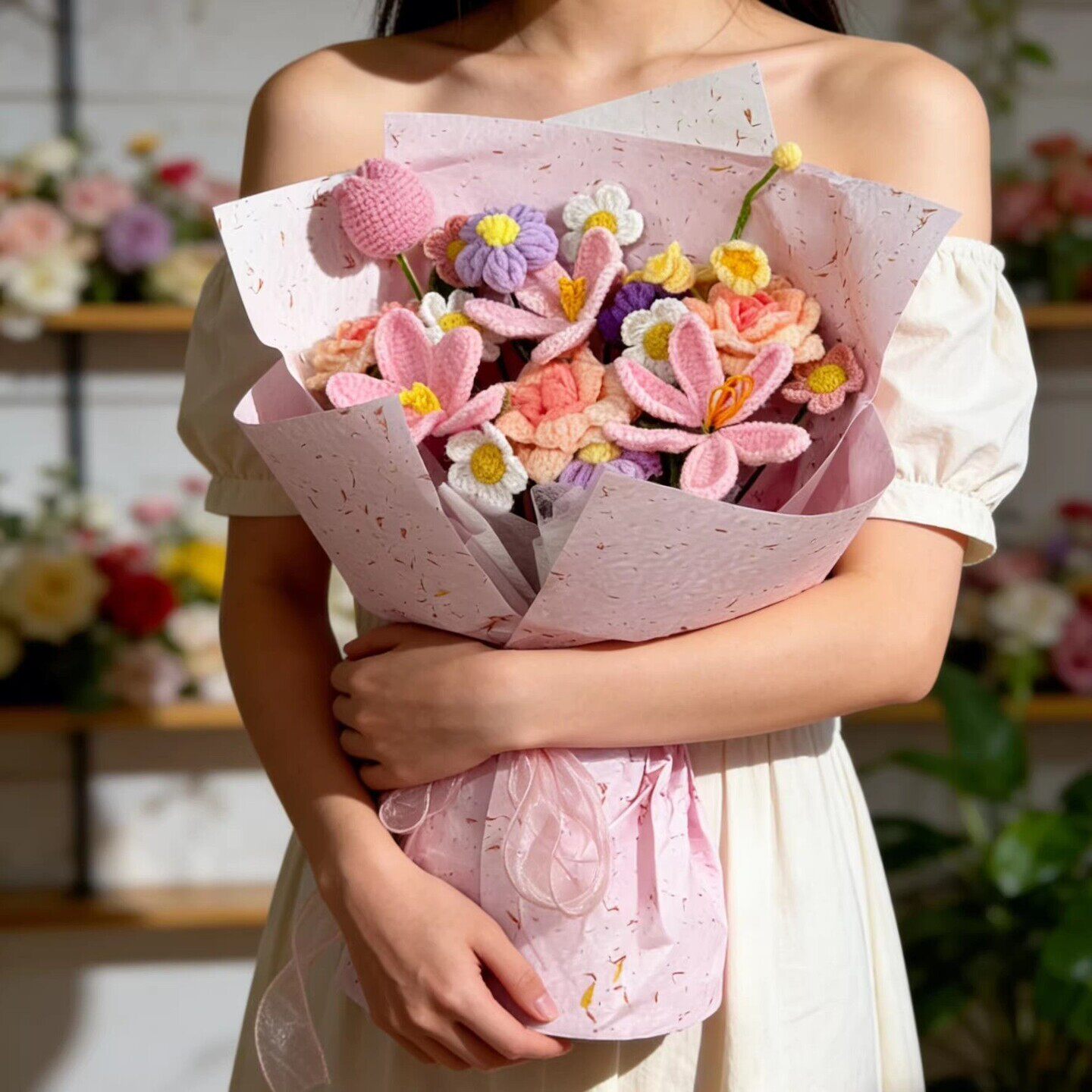 手工编织花束成品毛线花束生日礼物送女生闺蜜结婚新婚手捧花束