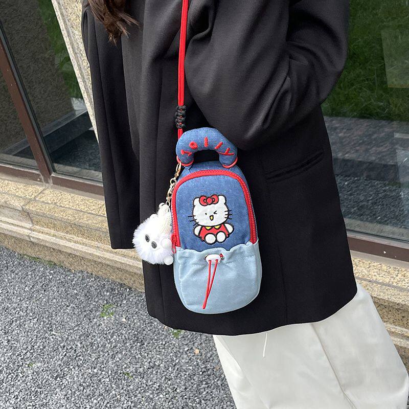 夏天夏季尼龙卡通刺绣小拎包包女2025新款可爱手提包斜挎手机