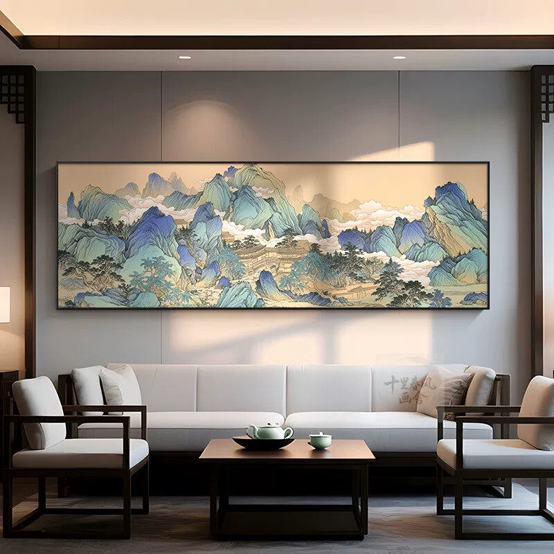 新中式客厅装饰画山靠山水壁画沙发背景墙面挂画办公室日出风景画