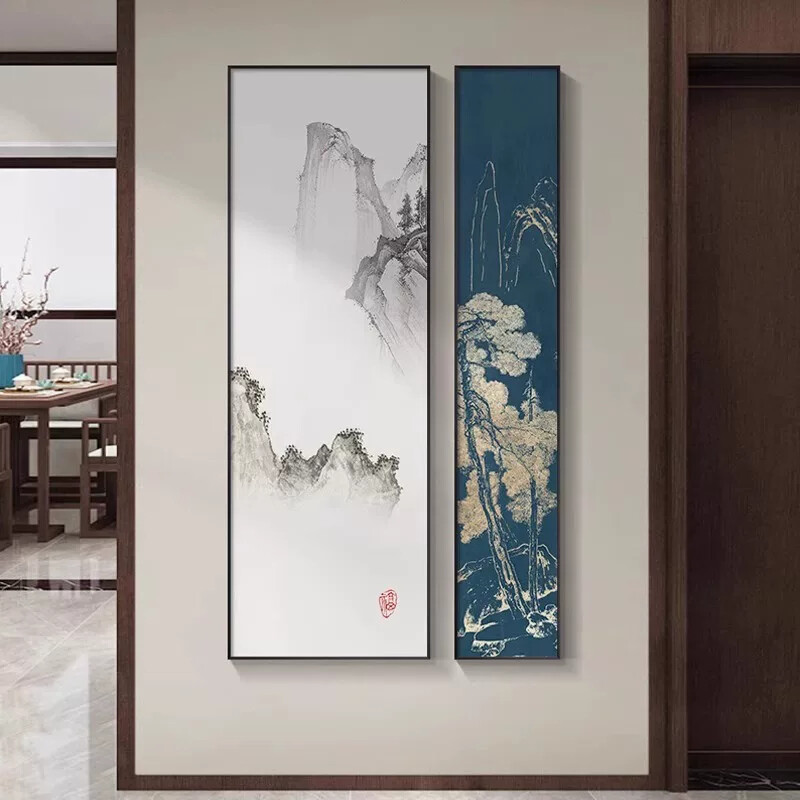 客厅山水画沙发背景墙装饰画两联画办公室壁画风景国画新中式挂画
